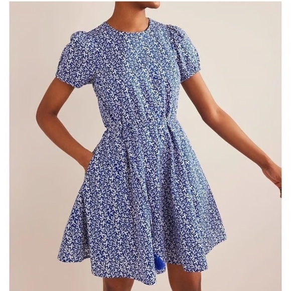 Boden Blue & White Print Full Skirted Mini Dress – Size 10R – NWT - Picture 1 of 7